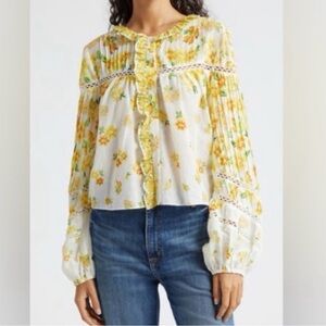 FARM Rio Yellow and White Floral Blouse NWOT